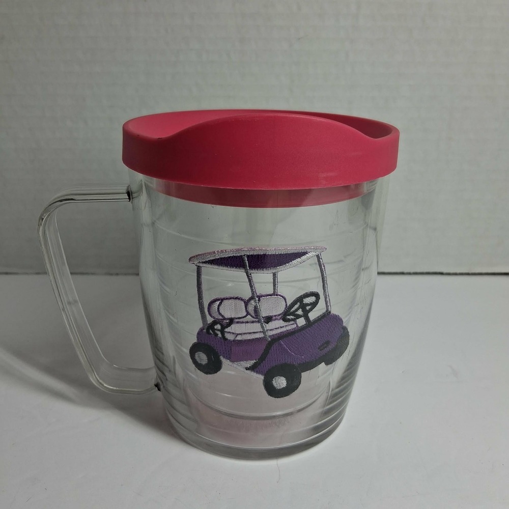 Tervis Tumbler 17oz Golf Cart Purple‎ Pink Lid Handle Travel Mug